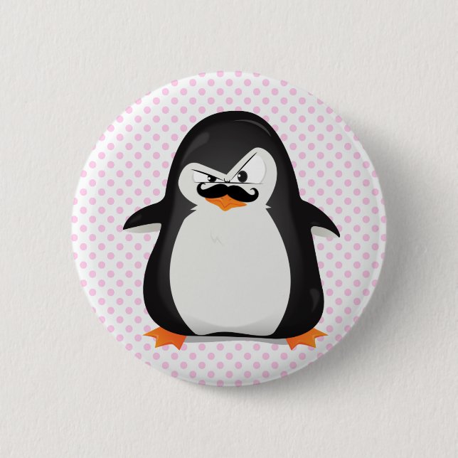 Cute Black  White Penguin And  Funny Moustache 6 Cm Round Badge (Front)