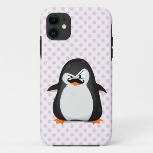 Cute Black  White Penguin And  Funny Moustache iPhone 11 Case