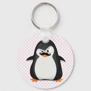 Cute Black  White Penguin And  Funny Moustache Key Ring