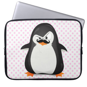 Cute Black  White Penguin And  Funny Moustache Laptop Sleeve