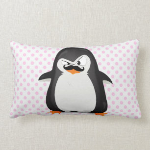 Cute Black White Penguin And Funny Moustache Lumbar Cushion