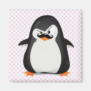Cute Black White Penguin And Funny Moustache Magnet