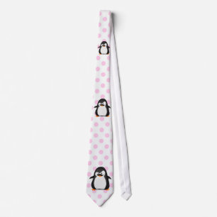 Cute Black White Penguin And Funny Moustache Tie