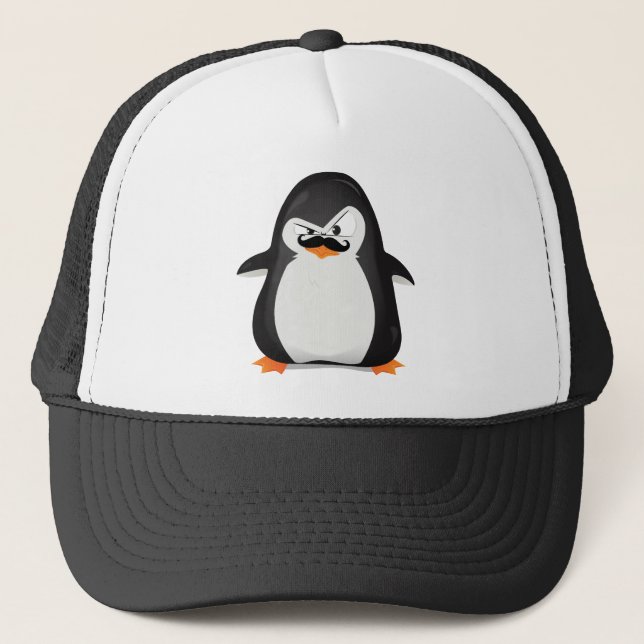 Cute Black  White Penguin And  Funny Moustache Trucker Hat (Front)