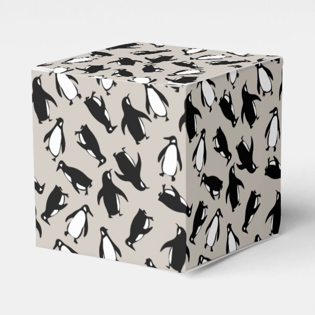 Cute black white penguin pattern grey background favour box (Front Side)