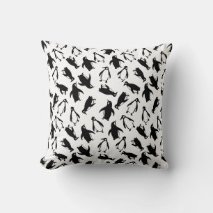 Cute black white penguin pattern white background cushion
