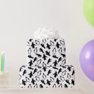 Cute black white penguin pattern white background wrapping paper