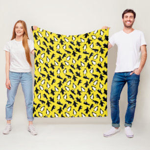 Cute black white penguin pattern yellow background fleece blanket