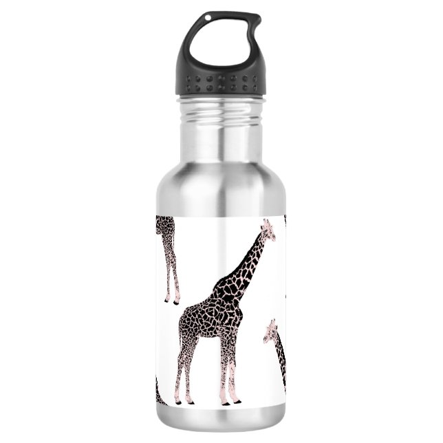 Cute Black White Pink Giraffe 532 Ml Water Bottle (Front)