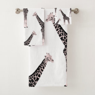 Cute Black White Pink Giraffe Bath Towel Set