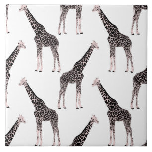 Cute Black White Pink Giraffe Ceramic Tile