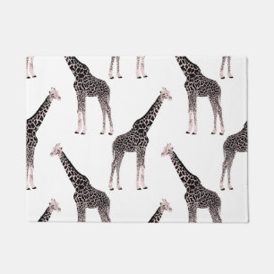 Cute Black White Pink Giraffe Doormat