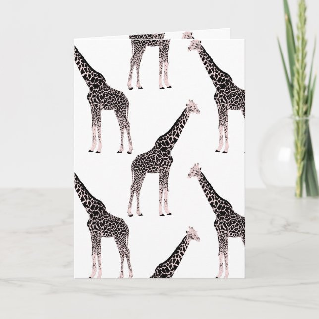 Cute Black White Pink Giraffe Holiday Card (Front)