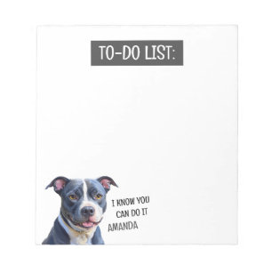 Cute Black & White Pit Bull To Do List Notepad