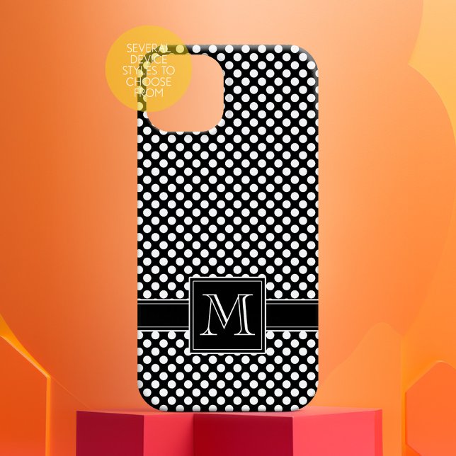Cute Black White Polka Dot Pattern with Monogram iPhone Case (Personalized Phone Case - Add Custom Text)