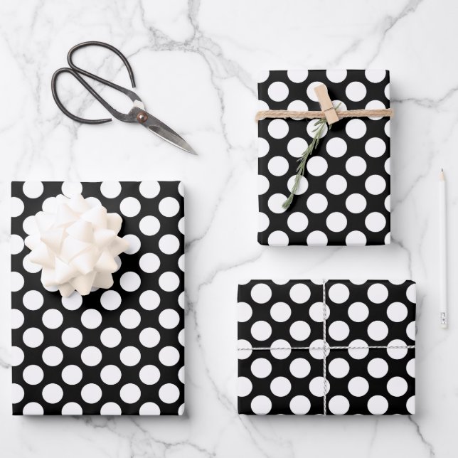 Cute black white polka dot tiled pattern  wrapping paper sheet (Front)