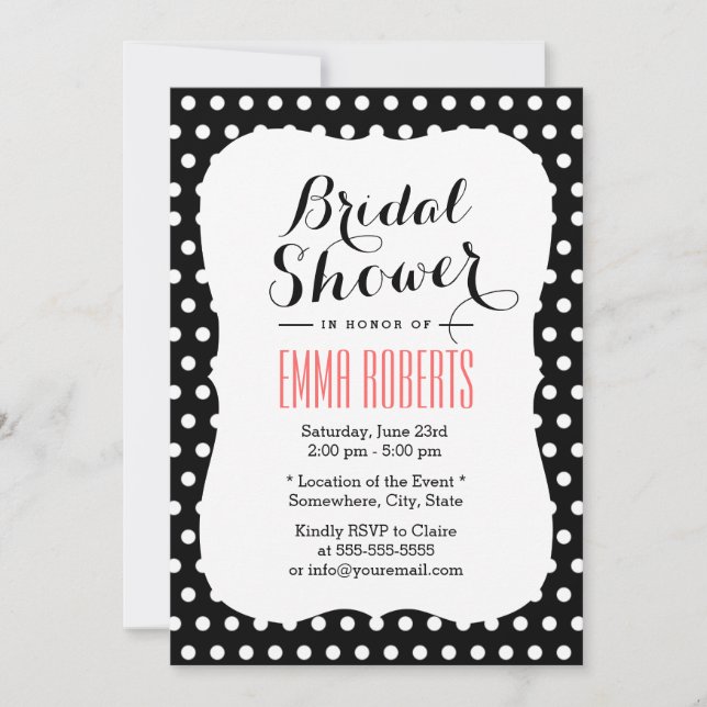 Cute Black & White Polka Dots Bridal Shower Invitation (Front)