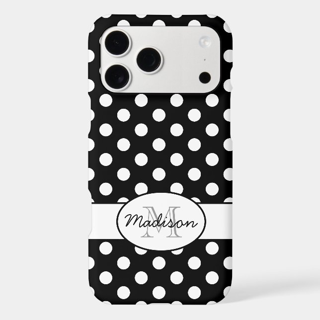 Cute Black White polka dots retro pattern Monogram (Back)