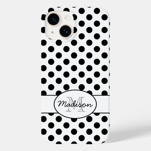 Cute Black White polka dots retro pattern Monogram Case-Mate iPhone Case (Back)
