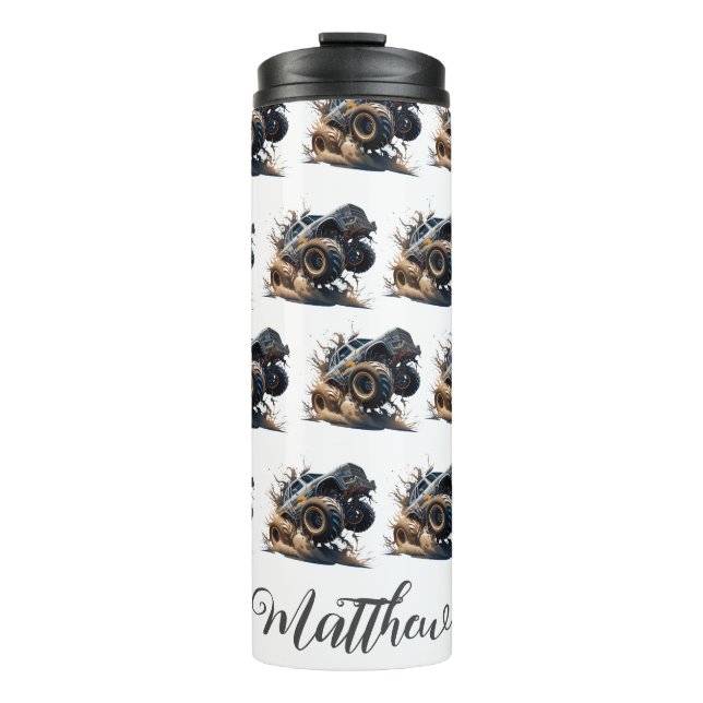 Cute Black White Power Race Monster Truck Thermal Tumbler (Front)