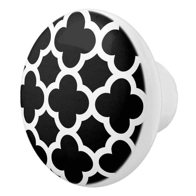 Cute Black White Retro Chic Trellis Pattern Ceramic Knob (Right)