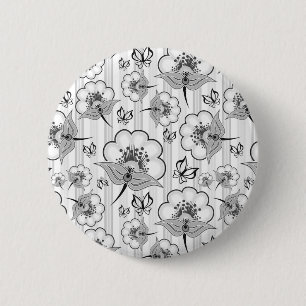 Cute black white seamless flowers patterns 6 cm round badge