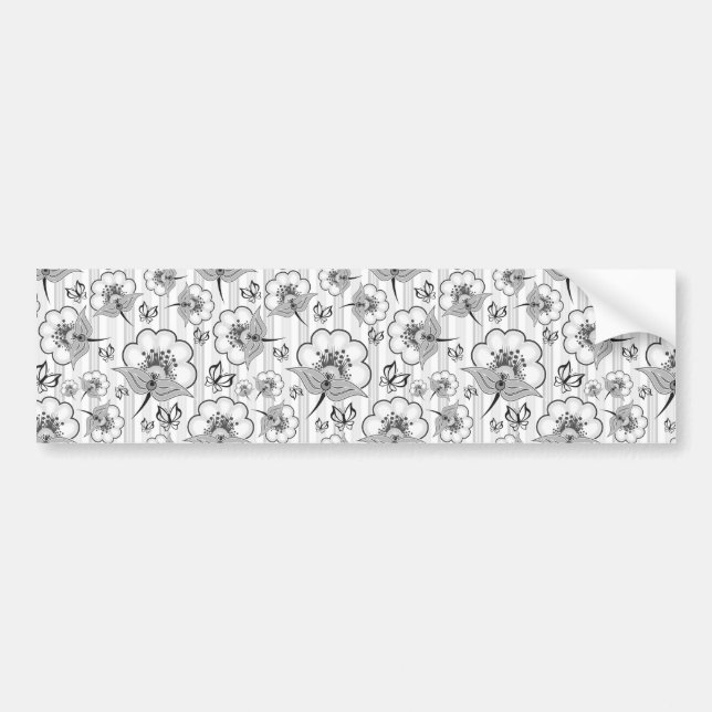 Cute black white seamless flowers patterns bumper sticker (Front)
