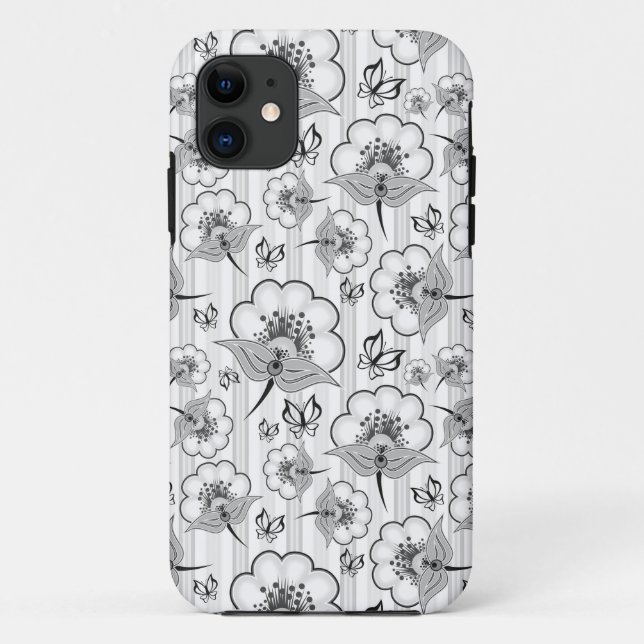 Cute black white seamless flowers patterns Case-Mate iPhone case (Back)