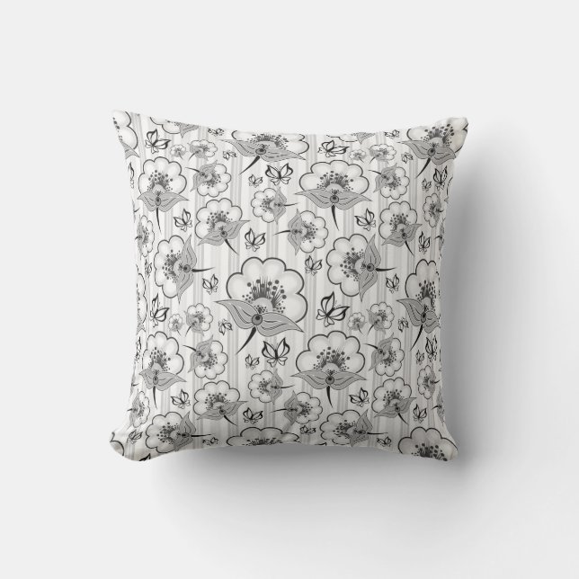Cute black white seamless flowers patterns cushion (Front)