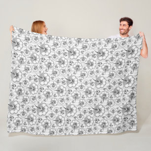 Cute black white seamless flowers patterns fleece blanket