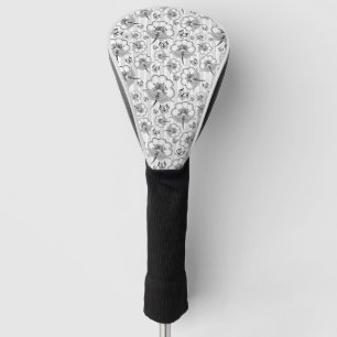 Cute black white seamless flowers patterns golf head cover