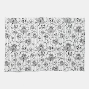 Cute black white seamless flowers patterns tea towel