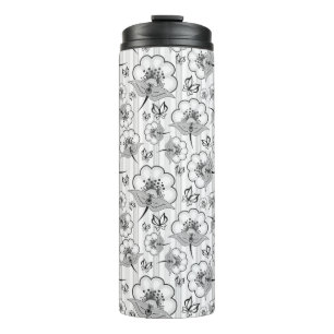 Cute black white seamless flowers patterns thermal tumbler