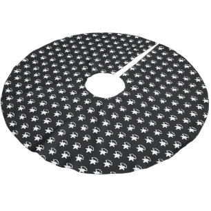 Cute black white snowflakes snow stars pattern brushed polyester tree skirt