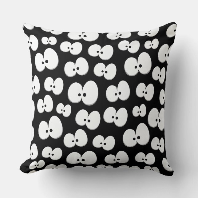 Cute Black & White Spooky Eyes Halloween Cushion (Front)