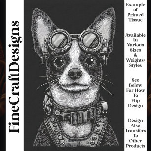 Cute Black & White Steampunk Puppy T7 Decoupage Tissue Paper