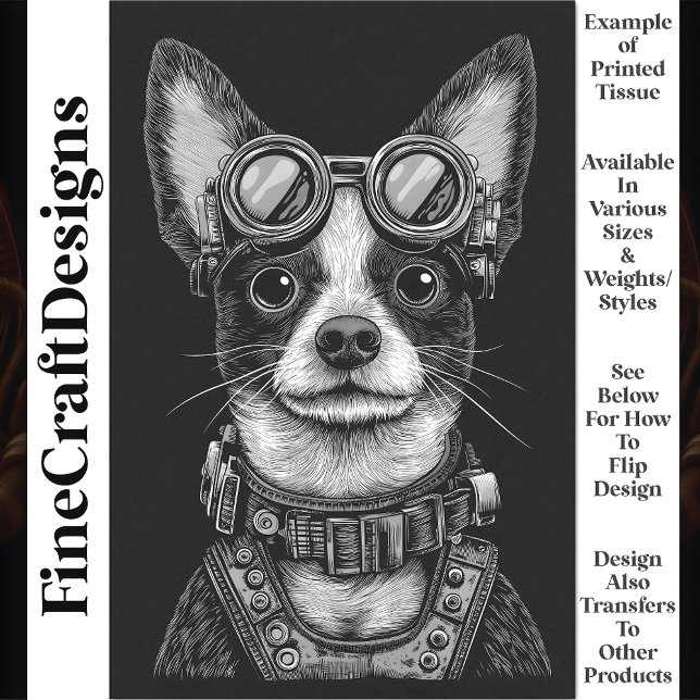 Cute Black & White Steampunk Puppy T7 Decoupage Tissue Paper (Creator Uploaded)