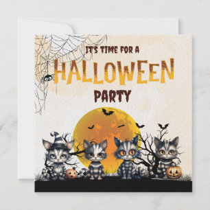 Cute Black White Striped Halloween Ghost Kittens Invitation