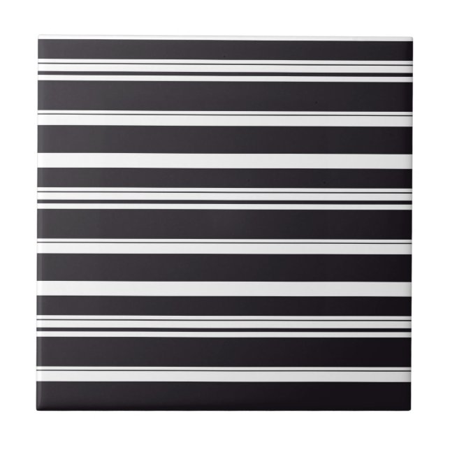 Cute black white stripes ceramic tile (Front)
