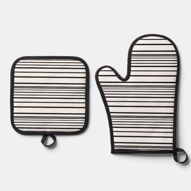 Cute black white stripes oven mitt & pot holder set (Front)