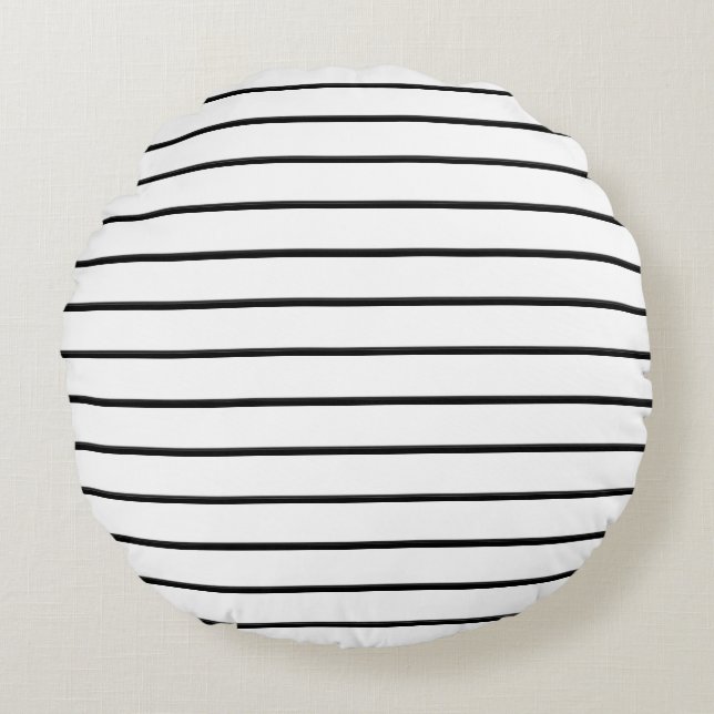 Cute black white stripes round cushion (Front)