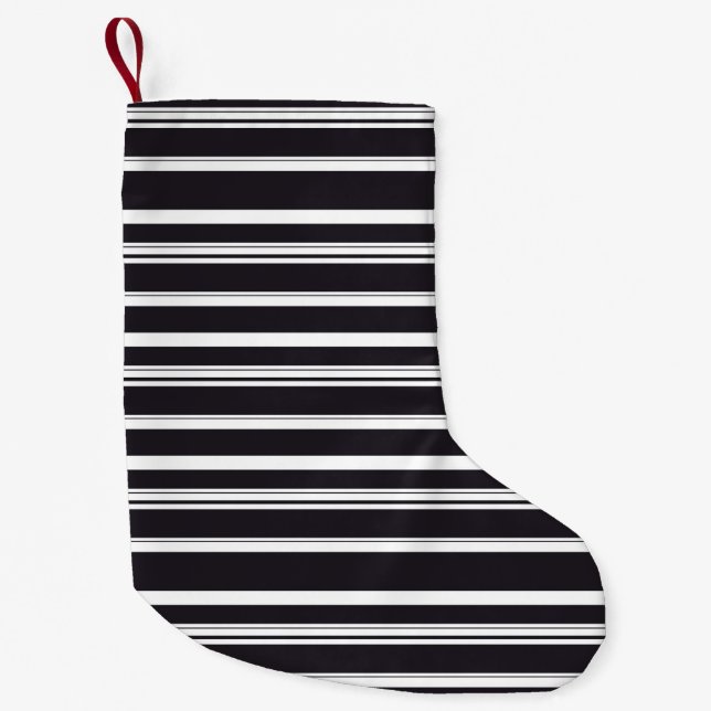 Cute black white stripes small christmas stocking (Front)