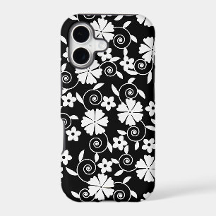 Cute black white swirl flowers pattern