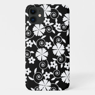 Cute black white swirl flowers pattern iPhone 11 case