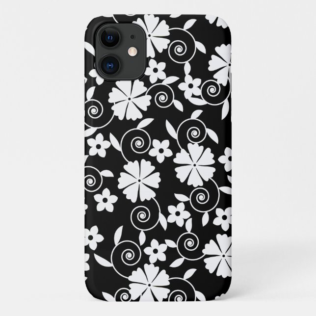 Cute black white swirl flowers pattern Case-Mate iPhone case (Back)