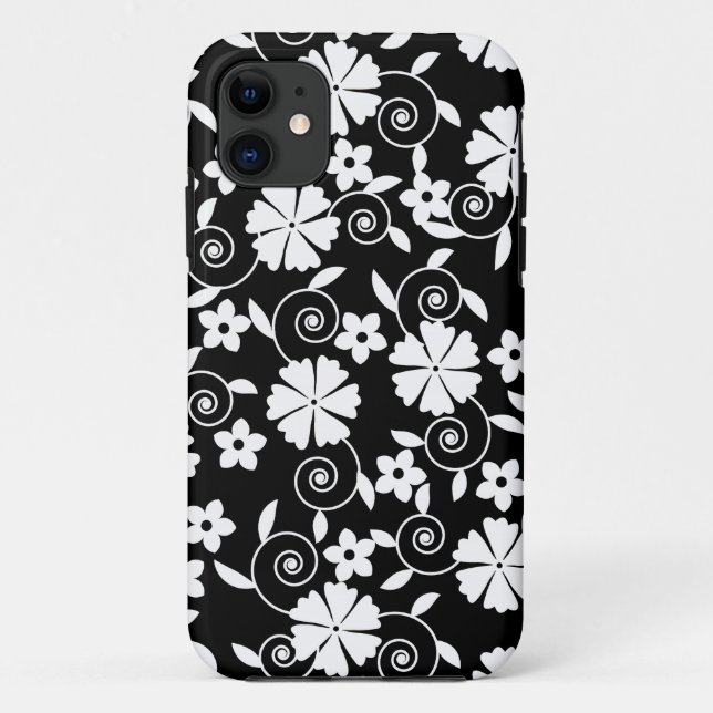 Cute black white swirl flowers pattern Case-Mate iPhone case (Back)