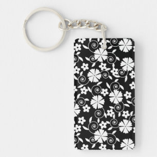 Cute black white swirl flowers pattern key ring