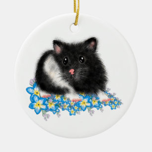 Cute Black white Syrian Hamster gifts Ceramic Ornament