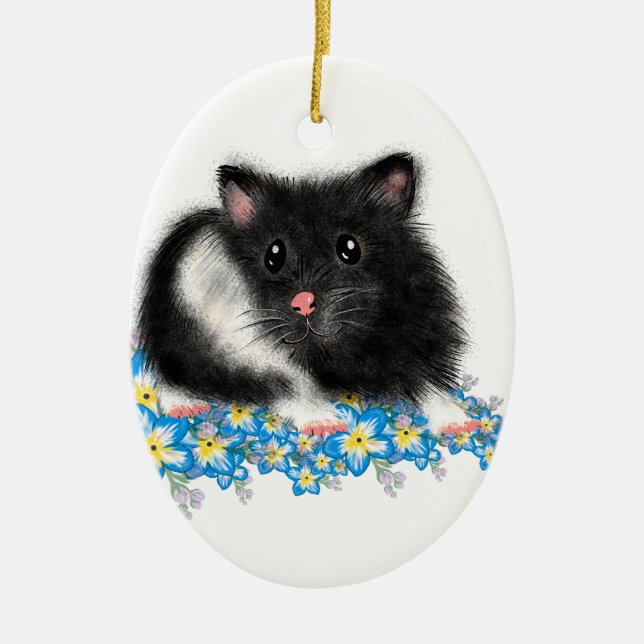 Cute Black white Syrian Hamster gifts Ceramic Ornament (Front)