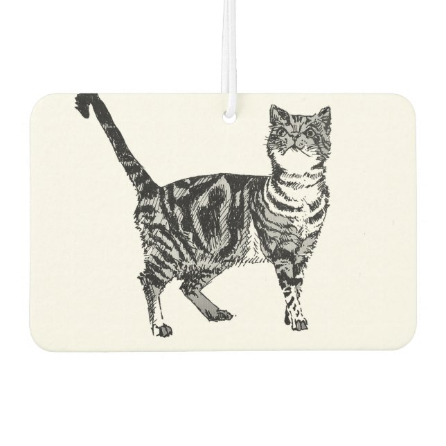 Cute Black White Tabby Cat Car Air Freshener (Front)